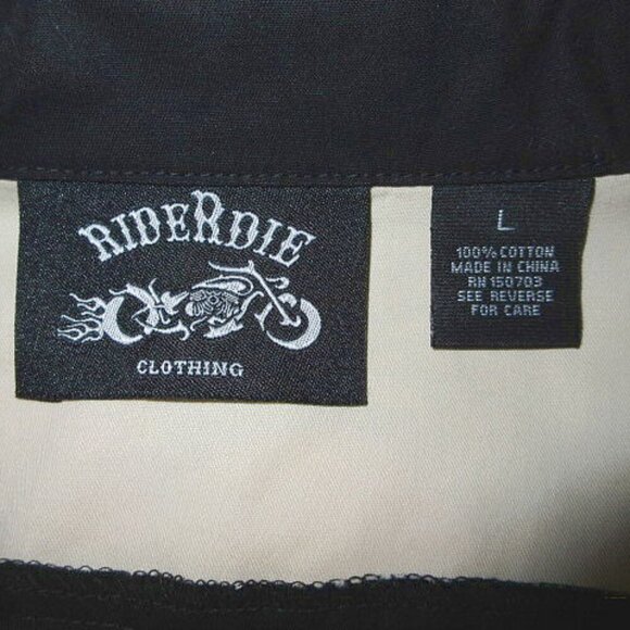 Ride or Die Highway To Hell Snap Shirt Mens Size L Skull Flame Patches Camp Goth - Picture 6 of 11